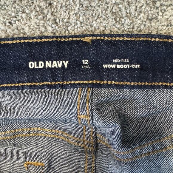 Old Navy Jeans Womens 12 Tall Blue Mid-Rise Wow Boot-Cut Stretch Denim Dark Wash - Picture 9 of 15